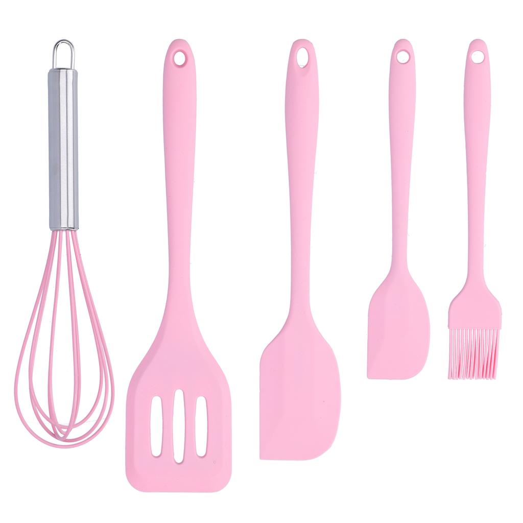 Cooking Spatula Set Silicone Baking Scraper Heat Resistant Kitchen Utensil(Pink )