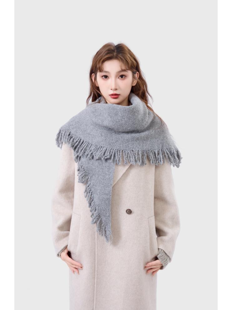 Dreieckiger Damenschal aus Wollmischung: Gestrickter, multifunktionaler, warmer Schal/Umhang für Herbst/Winter