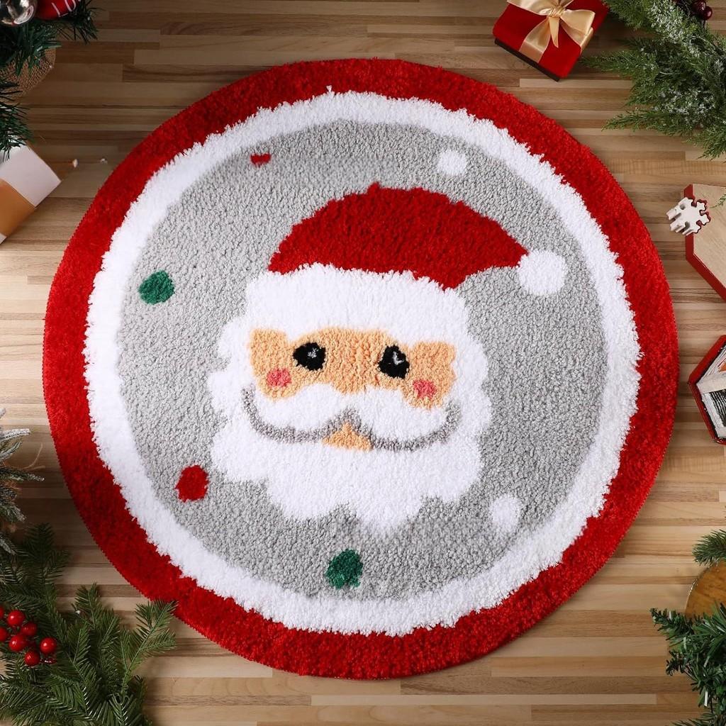 Christmas Circular Carpet Encrypted Imitation Cashmere Flat Plush Floor Mat Circular Holiday Decoration Carpet Living Room Carpet