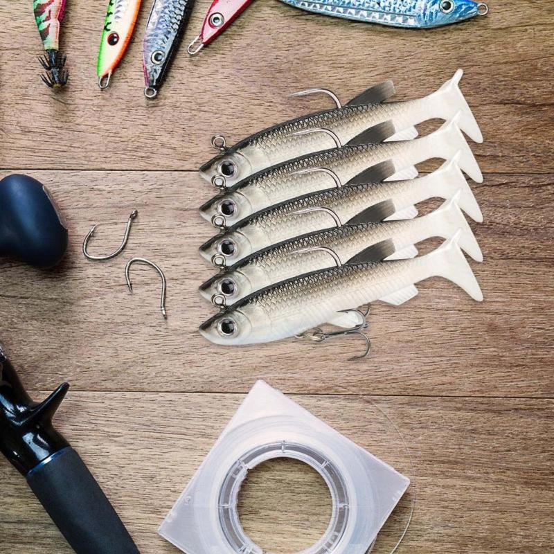 5Pcs Soft Plastic Lures Pre-Rigged Swimbaits Paddle Tail Swim Baits for Freshwater and Saltwater Fishing Tackle