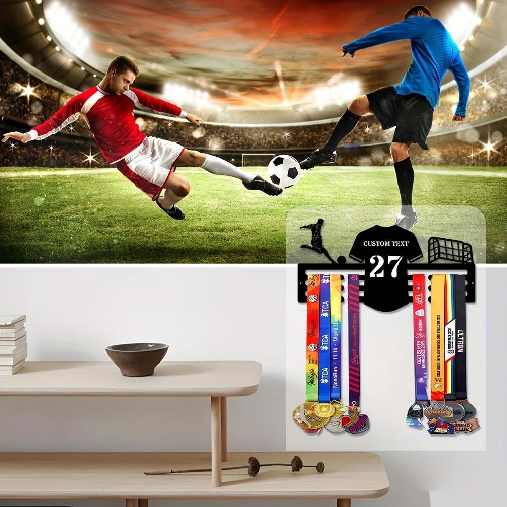 Personalized Soccer Trophy Metal Wall Rack | Custom Sign & Hooks for Kitchen, Lounge, Veranda Decor | Customizable Gift