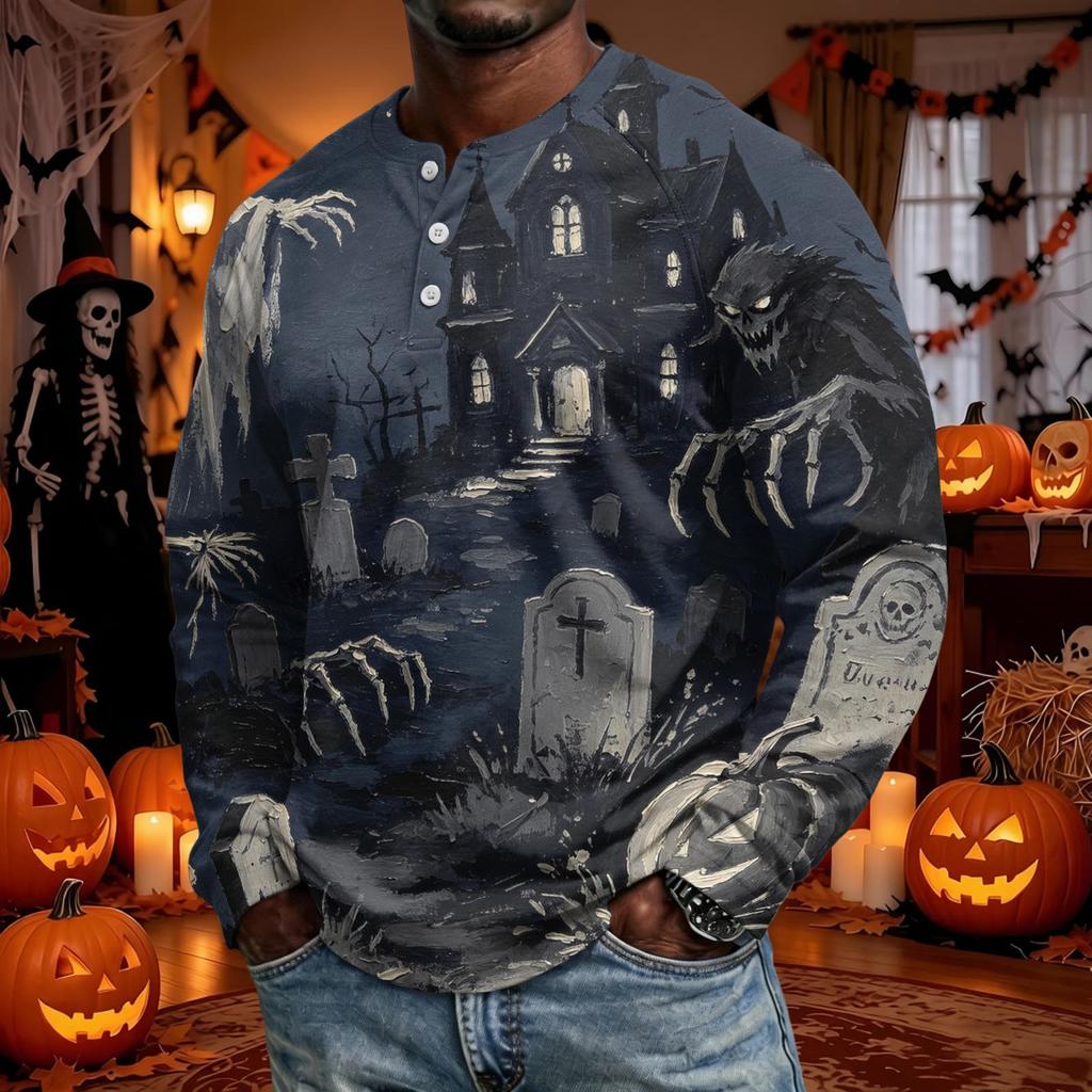 Men's Long Sleeve Shirt Loose Fit Casual Top for Halloween