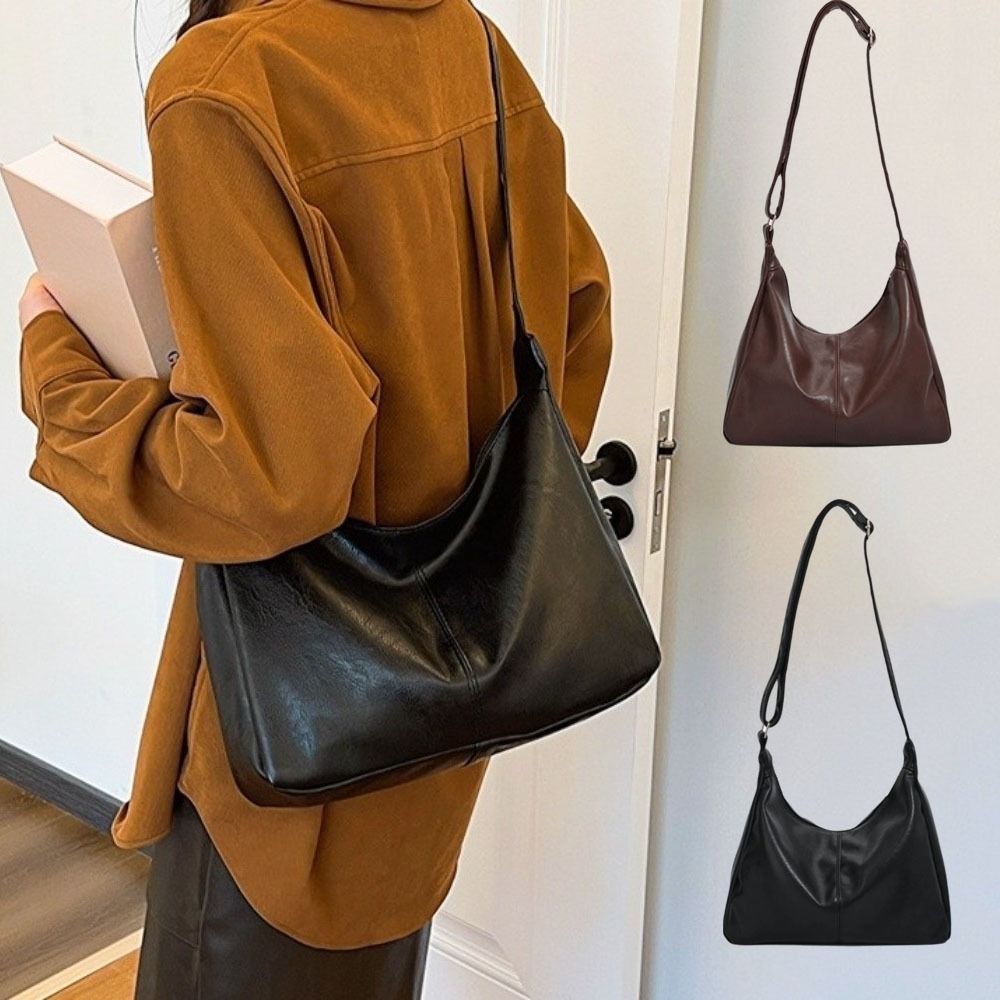 Square Leather Shoulder Bag Y2k Women Handbag Simple Boston Crossbody Bag  Work