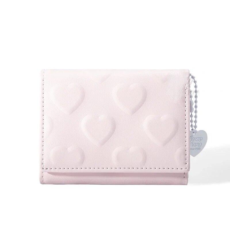 2024 Women'S Money Clip Solid Color Love Imprinted PU Leather Short Coin Wallet Three Fold Multi-Card Slot Card Bag Credit Card
