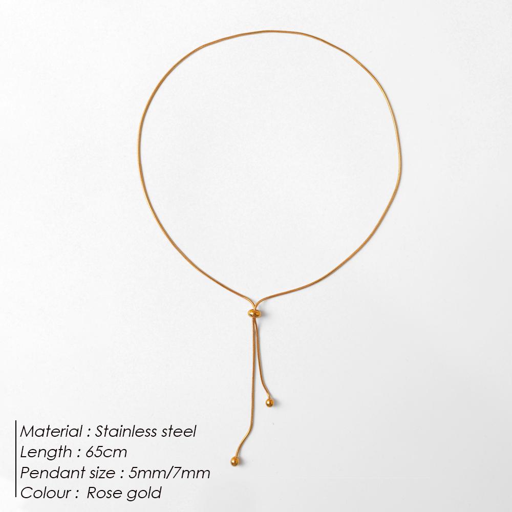 Orazio 14K Gold Stainless Steel Pendant Necklace Y-shaped Beads Collarbone Round Long Snake Chain Women's Jewelry Gift