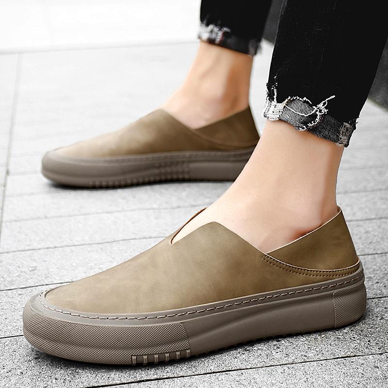 Summer New Punching Casual Shoes Breathable Men's Leather Shoes Fashion Handmade Shallow Mouth Loafer Outdoor Walking Lazy Shoes