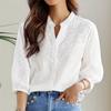 Women's White Embroidered Shirt 3/4 Sleeves  Summer New Casual Commute Solid Color Blouse Top