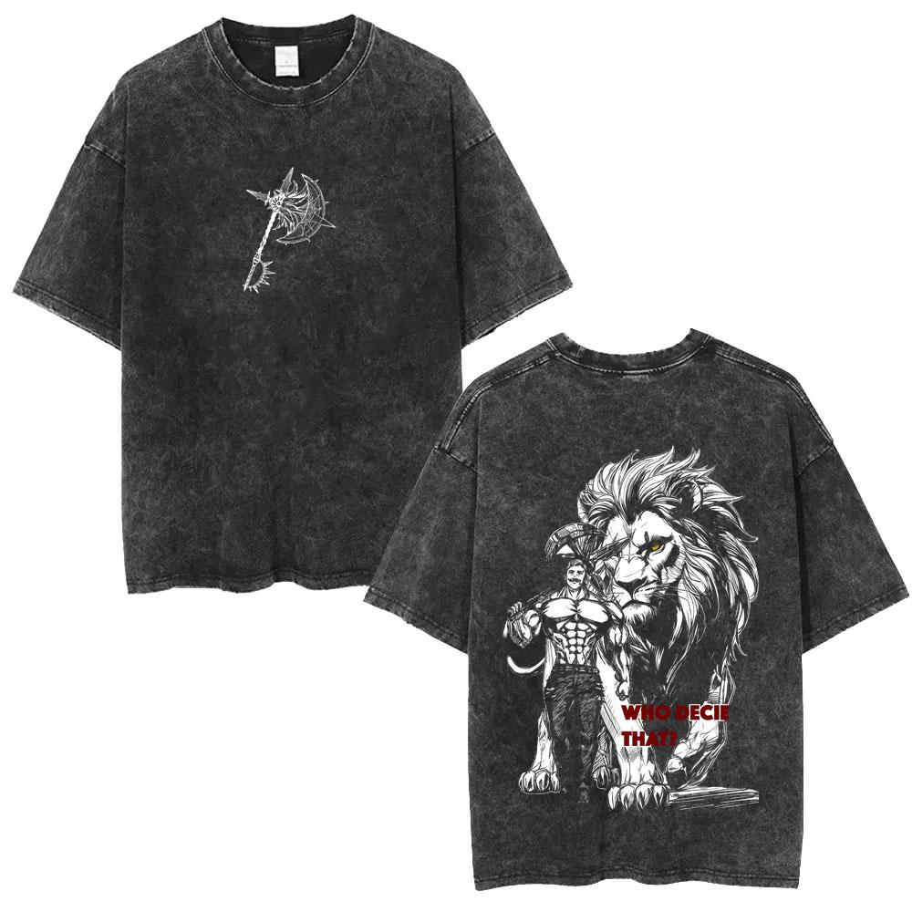 Washed Vintage Anime The Seven Deadly Sins Lion's Sin of Pride Escanor Double Sided Print T Shirts Manga Oversized T-shirts Unisex