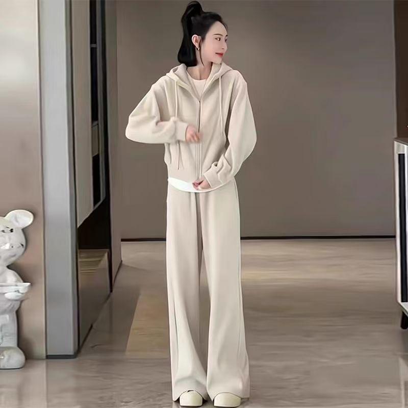 Σετ Φούτερ Δύο Τεμαχίων Μεγάλου Μεγέθους: Casual Πλεκτό Μακρυμάνικο Τοπ & Φαρδύ Παντελόνι για Γυναίκες