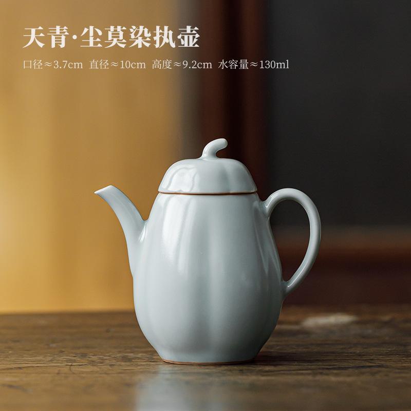 

130ml Handmade Sky Blue Ru Kiln Porcelain Pumpkin Teapot Japanese Tea Infuser Pot Tea Soaking Kettle With Strainer Craft Gifts