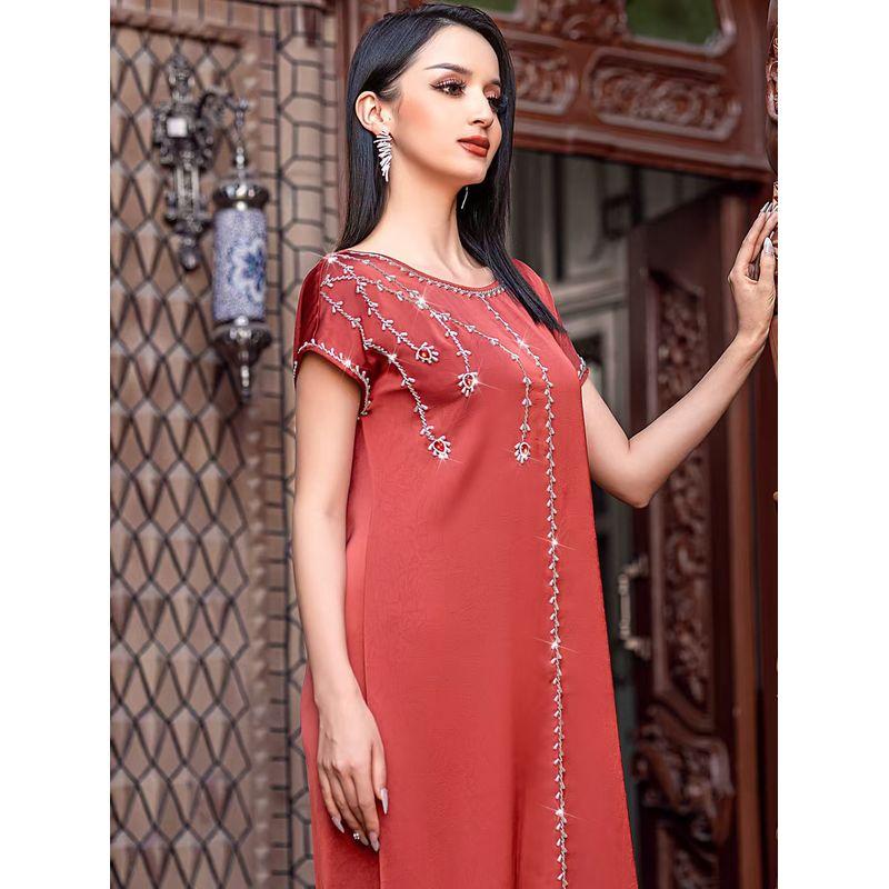 Middle East New Arrival Fashion Acetic Acid Surface Embossed Handmade Rhinestone Dress Handmade Beaded Dress