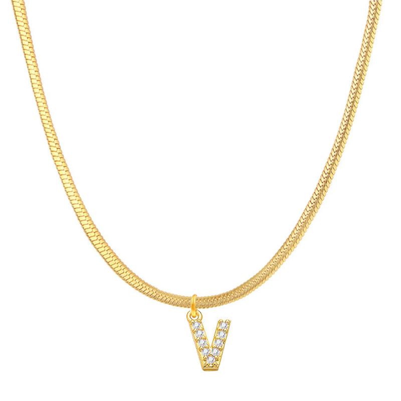 Letter Pendant Necklace in Wind Snake Bone Clavicle Chain Titanium Steel Necklace Zircon Pendant Necklace