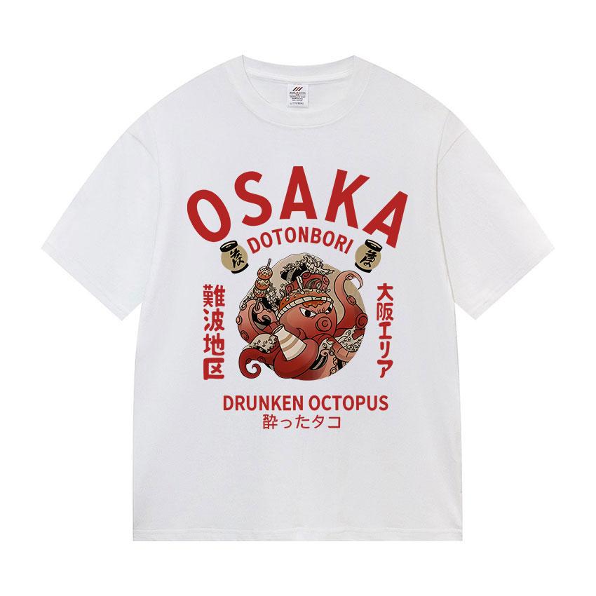Funny Humor Osaka Dotonbori Graphic T-Shirt 90s Japanese Drunken Octopus Short Sleeve TShirt Unisex Fashion Harajuku Tees