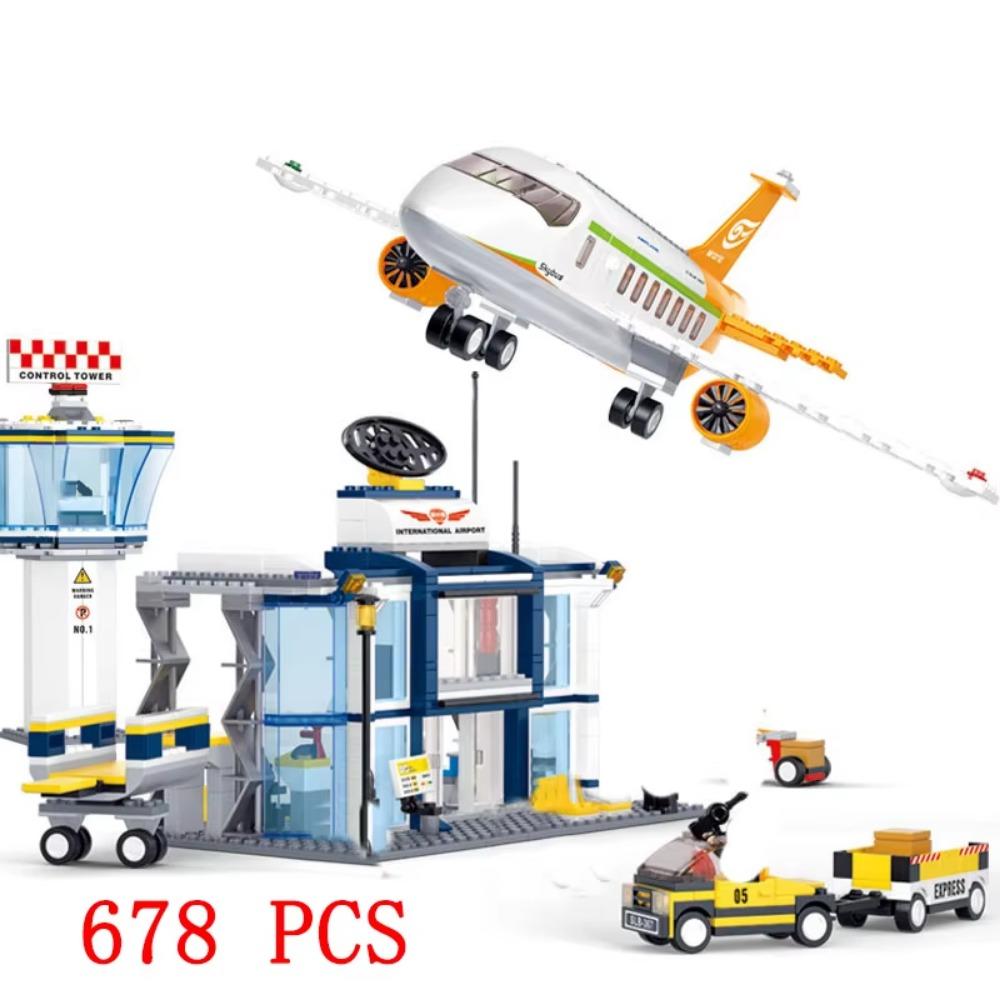 City Airplane International Passenger Plane Flight Model Building Blocks Airport Airlines Station Bricks Sets Kids Toy Technical