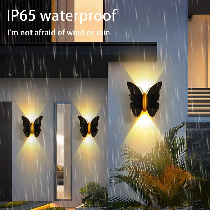 Solar Powered Lamp Butterfly Shaped LED Outdoor Wall Light Waterproof Beautiful Decoration Courtyard Garden Wall Energy Saving