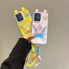 KEYSION Cute Ear Cartoon Case for VIVO V23 5G with Lanyard Soft Silicone+PC Shockproof Phone Back Cover for VIVO V23 5G
