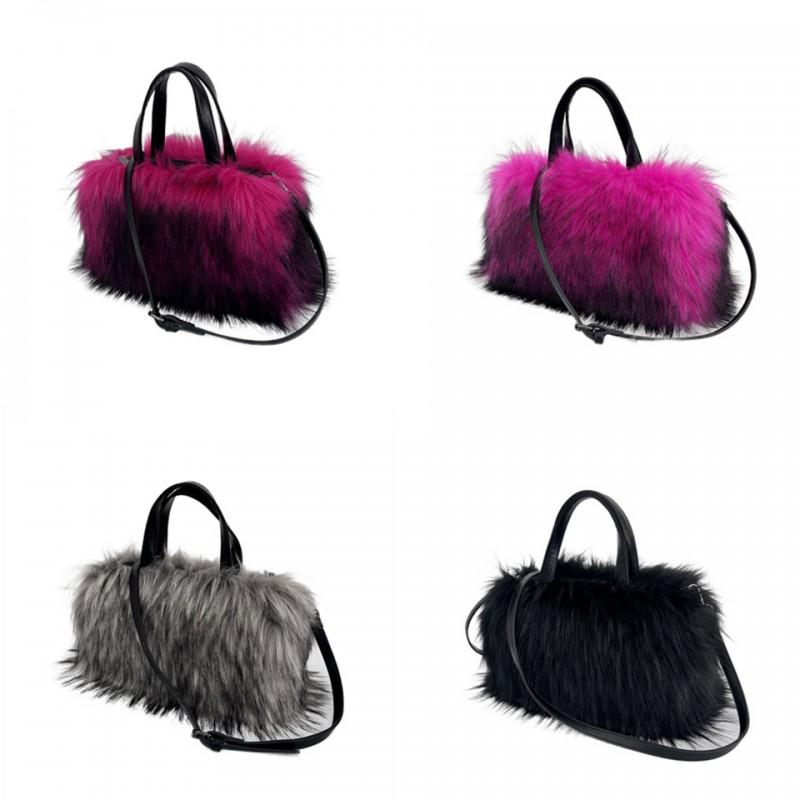 Womens Plush Tote Bag Faux Raccoon Fur Crossbody Handbag Pillow Shape Y2K Sweet Cool Style