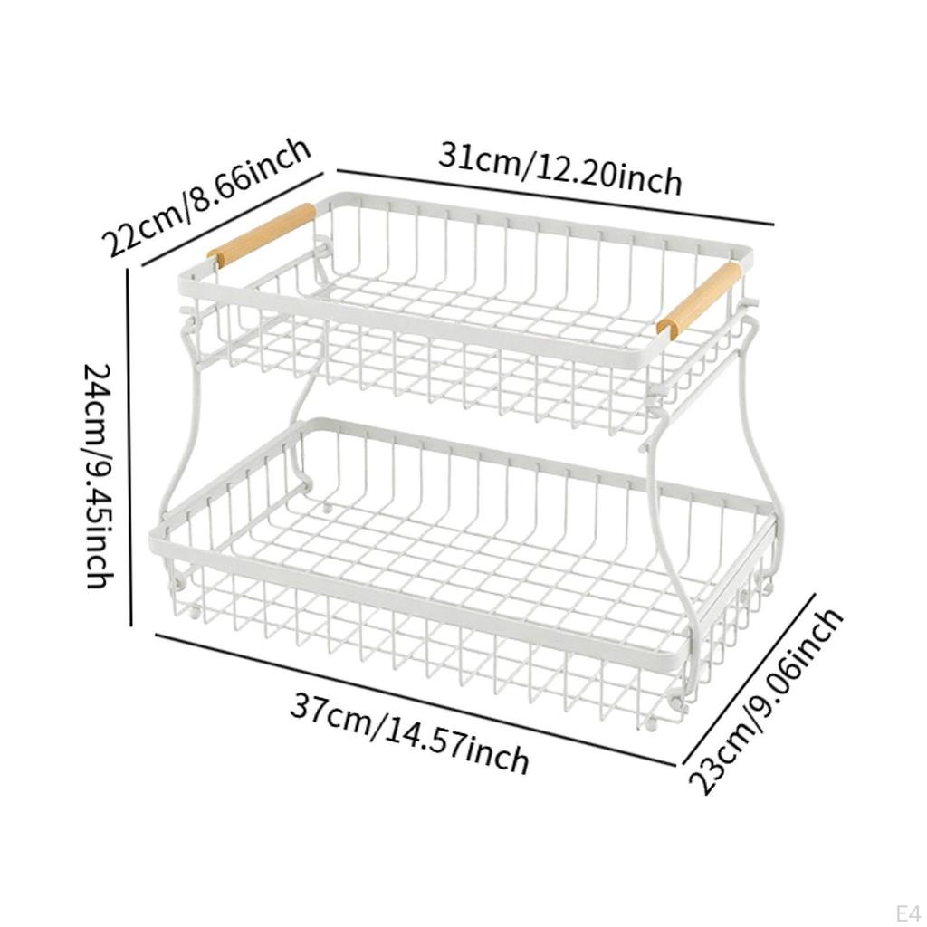 2 Layer Fruit Basket Vegetable Rack for Bread Snack Kitchen Countertop Organization Portable Space
