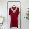 Clearance Sale Special Offer Summer Dress Shoelace Silk Nightdress V Neck Ruffled Short Sleeves Thin Homewear Mid-Length Skirt