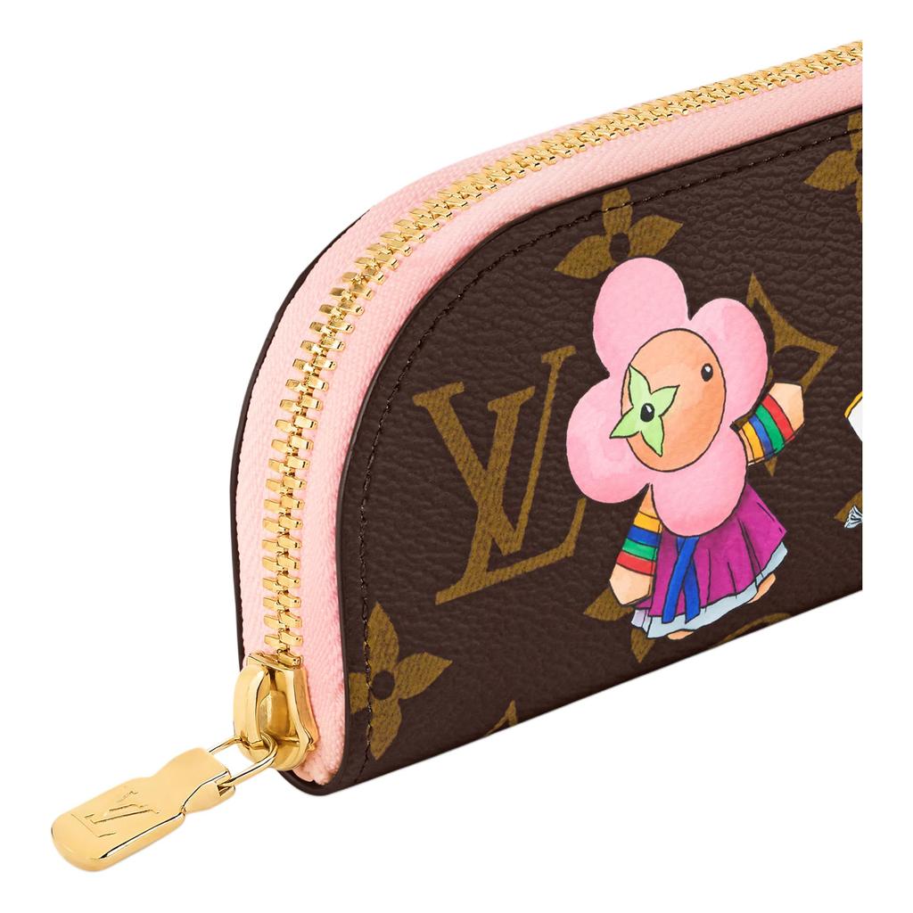 Louis Vuitton Korea Limited Traditional Floral Illustration Gold Metal Accessories Monogram Coated Canvas Clutch Women clutch Brown Light-Pink GI1504