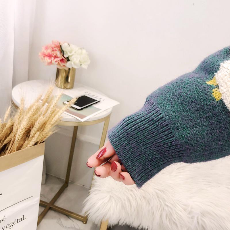 Nadměrná velikost Úzký pletený svetr střední velikosti Dámská Kapsa na knoflík Dekorace Kreslený Neformální svetr Cardigan Ženy jaro podzim 2020