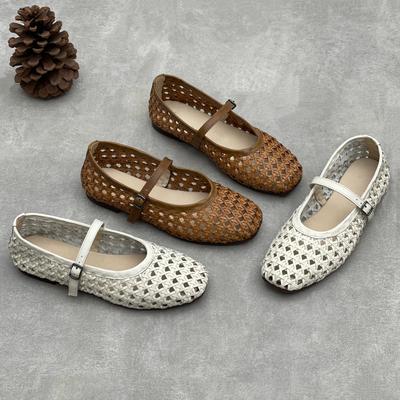 Scarpe da Donna Intrecciate Vuote in Pelle di Mucca Fatte a Mano Sandali Bassi Traspiranti Comodi in Vera Pelle
