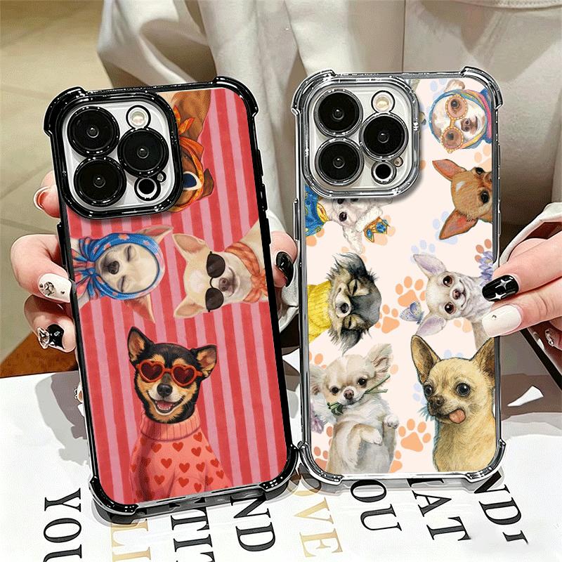 Chihuahua Puppy Teacup Dog Plating Phone Case For Iphone 16 17 Pro Max Air 16E 14 15 Plus 12 13 Mini Anti-Fall Airabag Cover