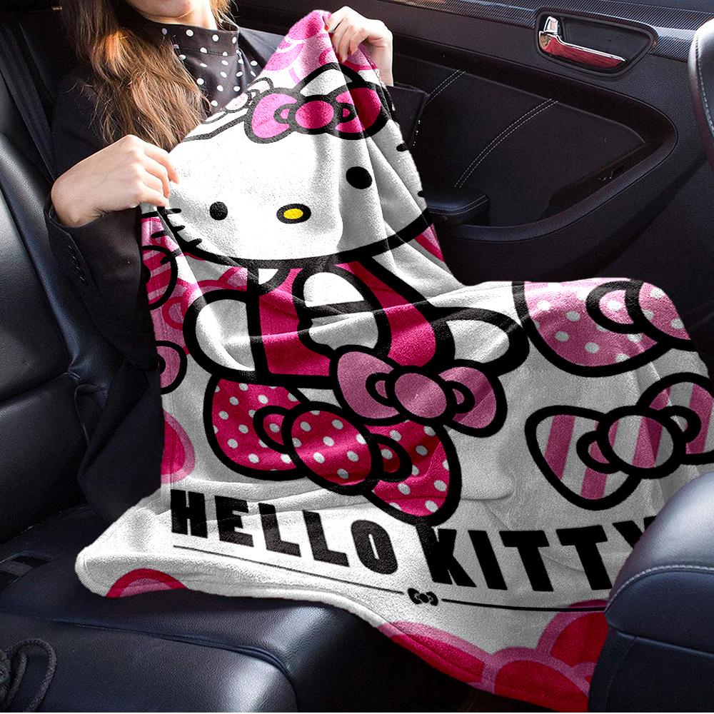 For Kitty, Bow, PinkAnime-Themed Flannel Blanket, Glam Style, Digital Print, All-Season Comfort, Tear-Resistant, Knitted Craftsmanship, Poly