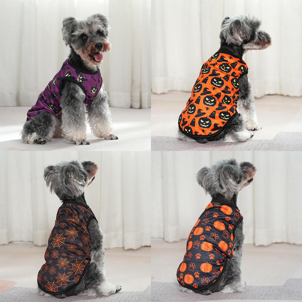Halloween Hunde Kostüm Kleidung Für Kleine Mittelgroße Hunde Kürbisdruck Lustiges Welpen Katzen T-Shirt Atmungsaktiv Dünn Chihuahua Mops Outfits