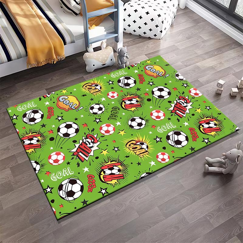 Soccer-Themed Cartoon Carpet with "Goal!" Text and Football Pattern Suitable for use as an anti-slip for living room bedroom sofas