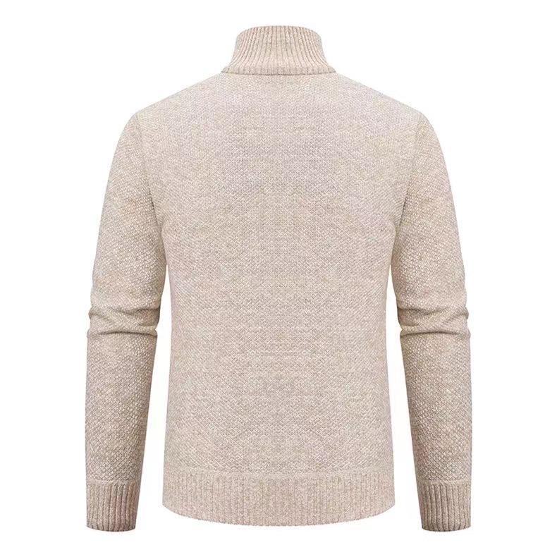 Men's Fleece-Lined Cardigan: Thick Knit Zipper Sweater with Stand-Up Collar for Autumn/Winter 2023
