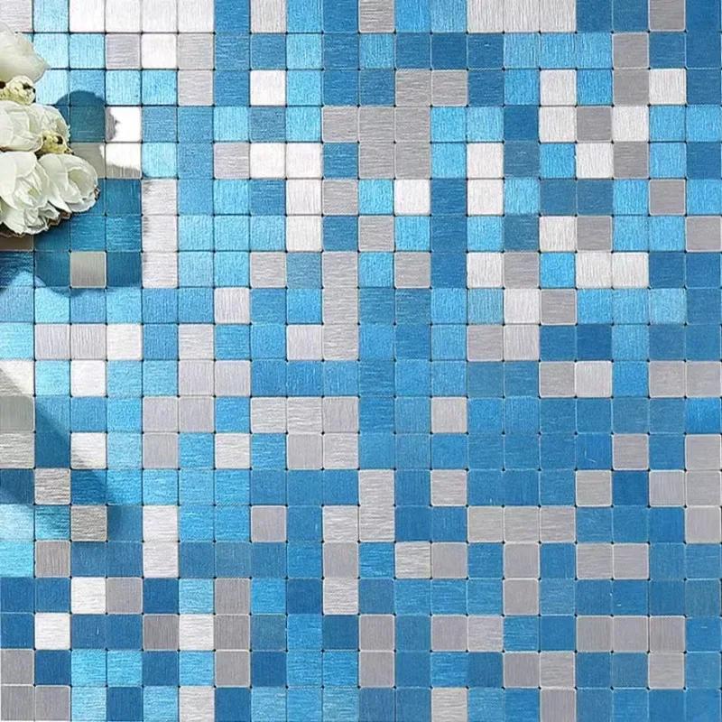 3D European Smooth Metal Mosaic Wall Sticker Self-adhesive Tile Kitchen Bathroom Bar Living Room TV Background Wall Decor Stick