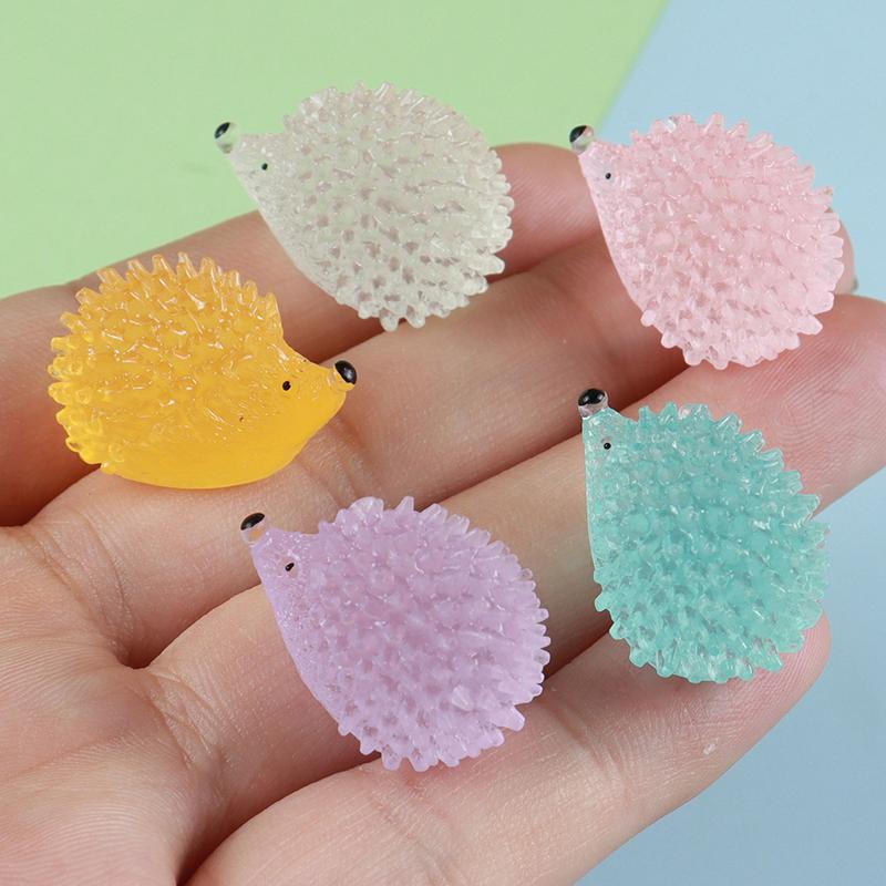 5Pcs/Set Colorful Luminous Hedgehog Decoration Resin Glow In The Dark Cute Animal Tank Aquarium Micro Landscape Decor