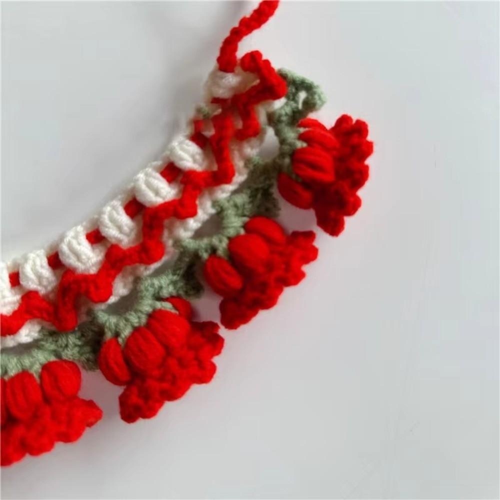 Mode Animaux Colliers Tricotés pour Animaux Fleur Orchidée Cloche Patchwork Doux Crochet Colliers pour Animaux à Lacets Bavette Salive pour Chiens