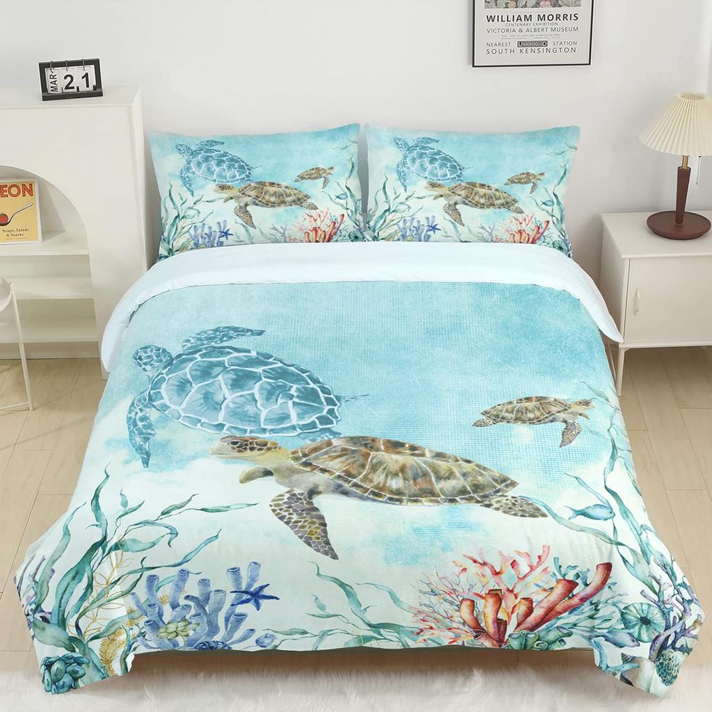 Ocean Life Duvet Cover Sets for Kids Teens Queen Size Lightweight Down Quilt Covers 2 Pillowcases 1 Comforter Cover No Comforter