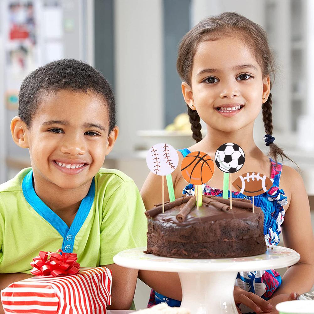 Sport Theme Cake Toppers Football Baseball Basketball Soccer Boy Party Cupcake Toppers Picks For Birthday Party Cake Decor 12PCs