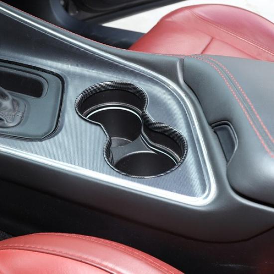 Front Gear Cup Holder Frame Trim Ring For Dodge Challenger 2015+ Carbon Fiber