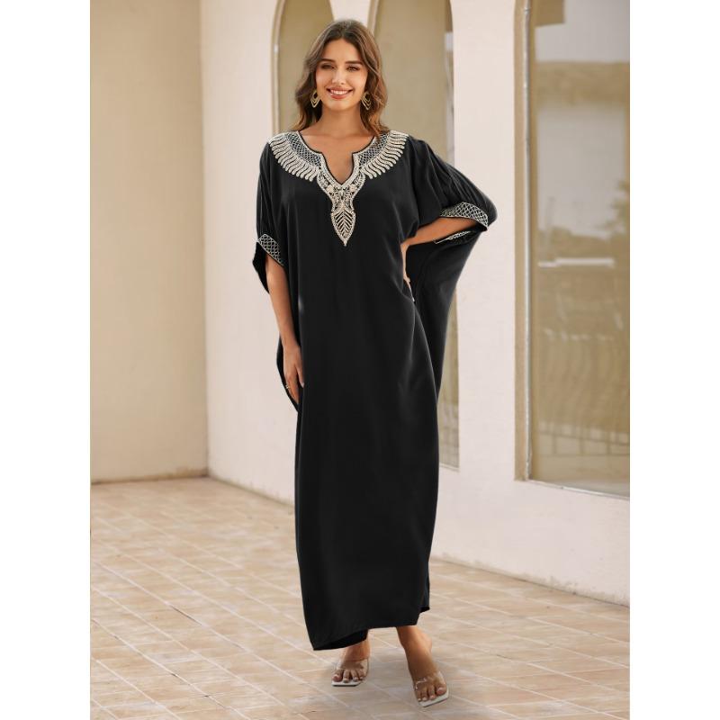 Women's Fashion Summer Spring 1/2 Sleeves V-Neck Loose Waistline Casual Dresses