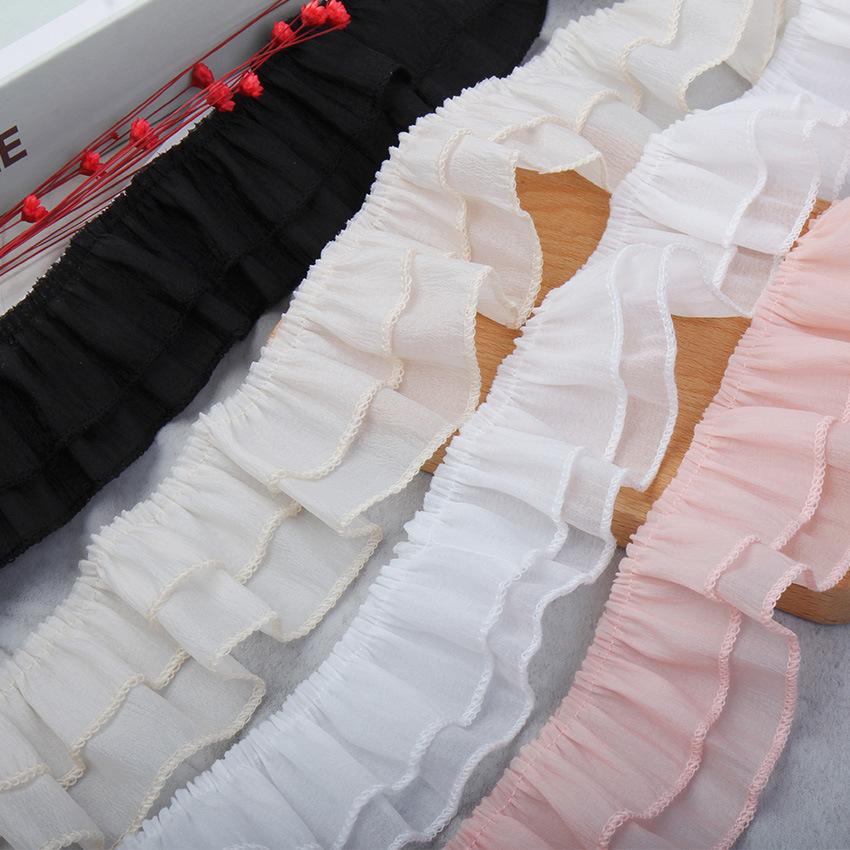 4Meters/lot 5cm double-layer chiffon lotus leaf pleated lace toy skirt clothing curtain pleated decorative lace