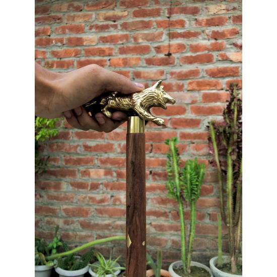 Vintage Fox Tasarım Baston Ahşap Baston Pirinç Kolu Topuzu Hediye