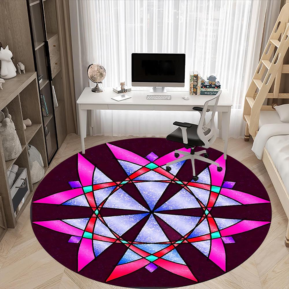 1pc Stained Glass Office Round Rug, Non-slip, Soft and Durable Office Rug for Interior Decoration, Perfect for Office,Decoration yy260204036