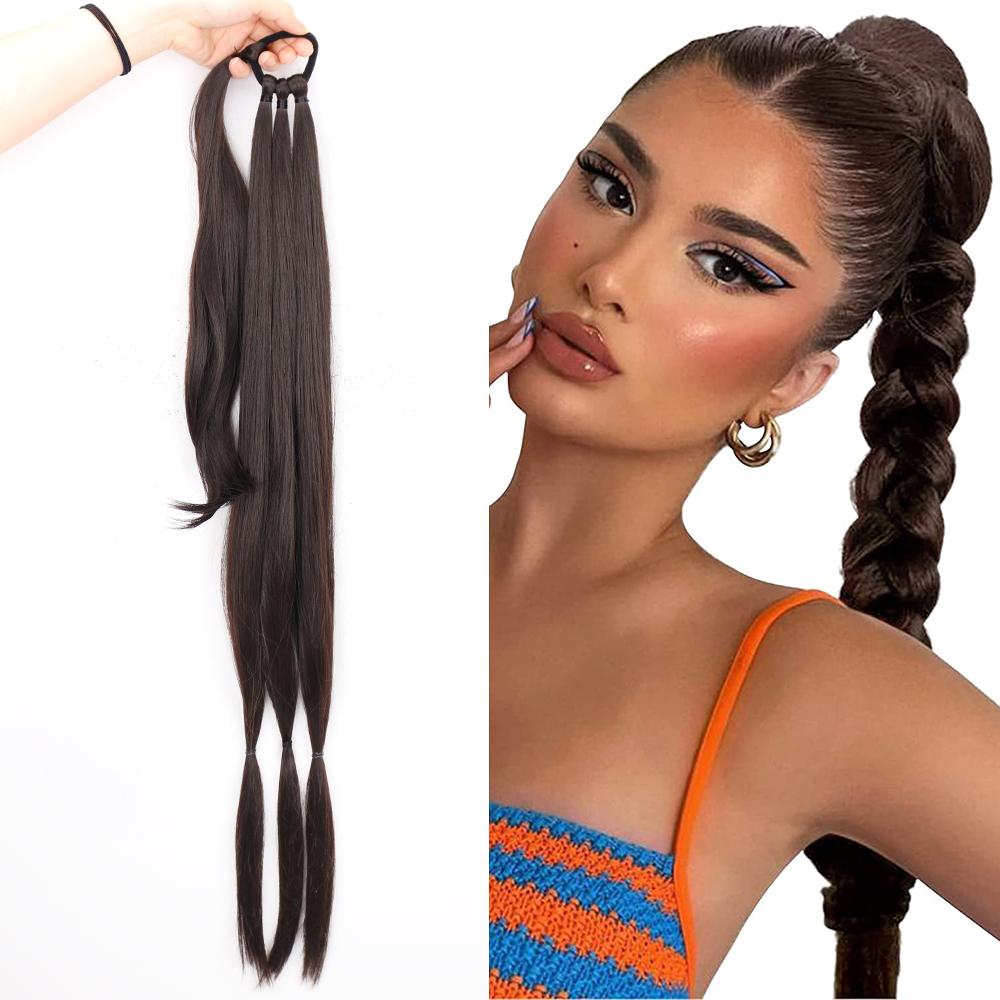 Synthetic Braided Ponytail Hair Extensions Natural Blond Hairpiece Long Wrap Around Pony Tail with Rubber Band