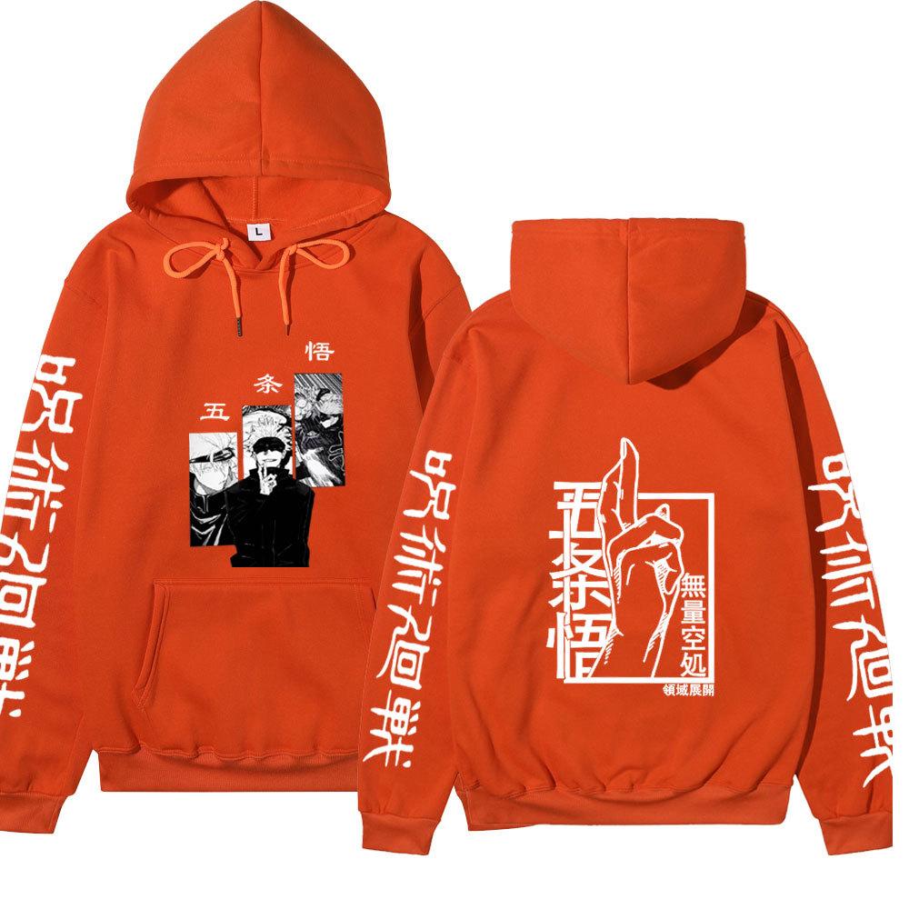 Jujutsu Kaisen Gojo Satoru Double-Sided Hoodie Anime Sleeve Print Long Sleeve Casual Manga Graphic Hooded Pullover Sweatshirt