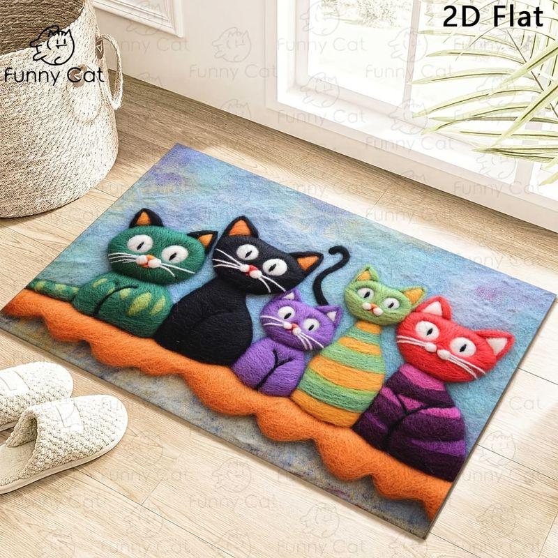 Six Colorful Cats Bathroom Floor Mat, Soft Fuzzy Entrance Rug for Indoors and Outdoors, Home Decoration
