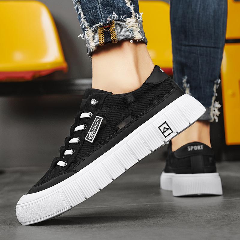 

Холщовые мужские туфли 2025 новый модный бренд весенние дышащие спортивные кеды на платформе студенческие низкие повседневные белые туфли 44 чёрный