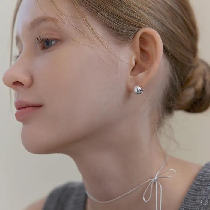 [Silver925] Round ball onetouch earring