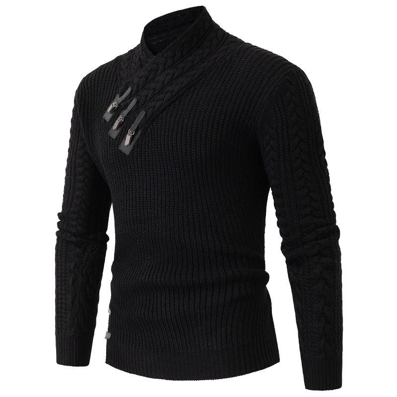 

Men s European & American Fashion Knit Sweaters - Autumn/Winter Long Sleeve, Button-up Plus Size 2XL чёрный