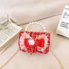Red Adorable Pu Handbag For Kids Featuring Bow Design And Trendy Strap Chain