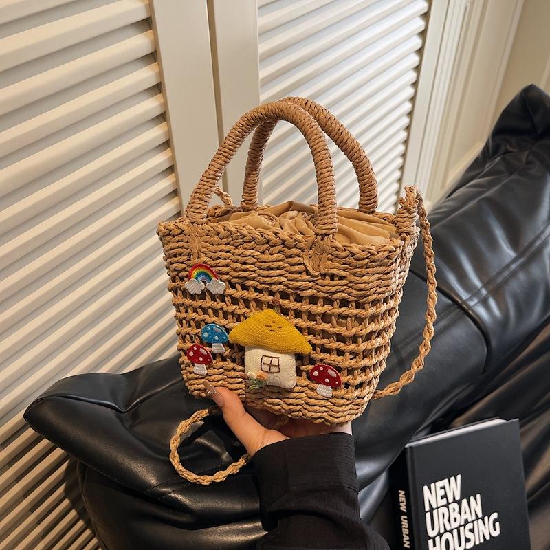 Weaving Small Fresh Hand Carry Straw Bag Sweet Wind Seaside Vacation Crossbody Beach Bag Girl