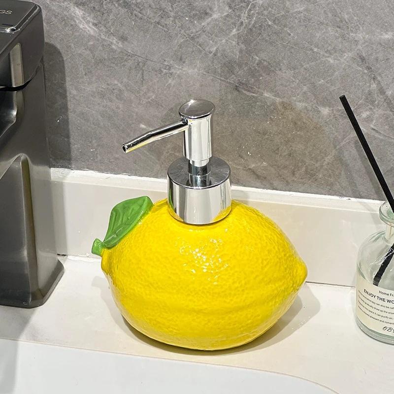 

1pc 300ml Lemon-Shaped Ceramic Lotion Bottle Shampoo and Detergent Ideal for Bathroom and Kitchen Use Bathroom Decor 300ml
